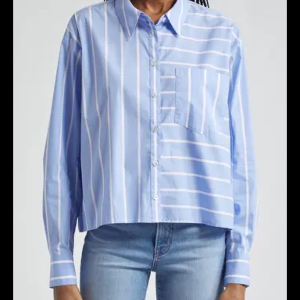 Veronica Beard NWT SZ 2 The Kinley Directionsl Hydrangea &‎ White Striped Shirt